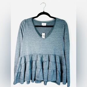Blue V-Neck Tiered Sweater